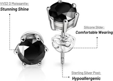 Pendientes De Diamantes Negros En Oro Blanco De 14 Quilates .30 CTW, Oro Blanco Diamante, Diamante Negro (Color: Black)