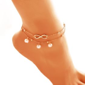 Women's Alloy Anklet With 8-shaped Double-layer Pearls (Color: Gold)
