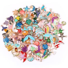 MARFOREVER 120 Pieces Of Ocean-themed Sea Jewelry For Jewelry Making, Gold Enamel Assorted Starfish And Shell Pendants Can Be Made Into Necklaces (Option: 120Pieces)