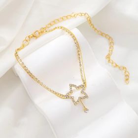 Women's Fashion Personality Five-pointed Star Heart Shape Rhinestone Bead Necklace Anklet (Color: Gold)